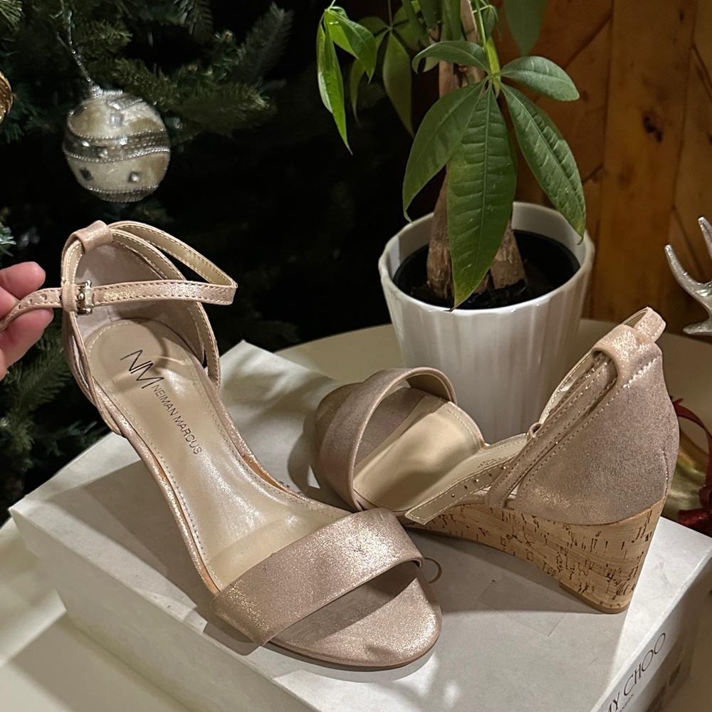 Neiman Marcus Champagne Wedge Sandals
